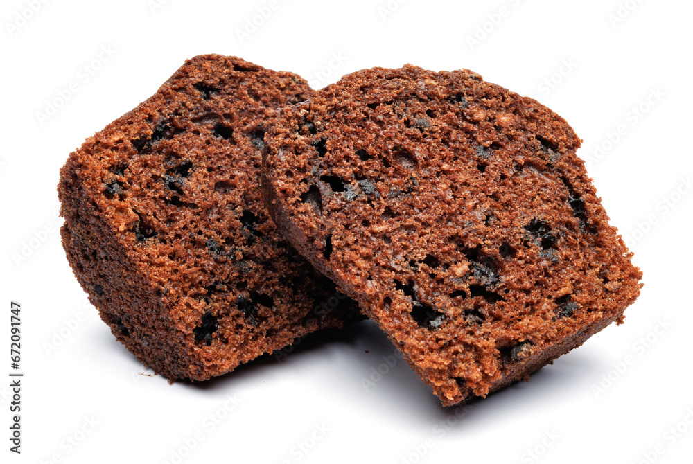 Chocolate muffin cut in half isolated on a white background. Chocolate chip muffin. Chocolate muffin cut in half isolated on a white background. Chocolate chip muffin.