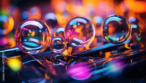 Photo of a Shimmering Collection of Soap Bubbles on a Polished Surface