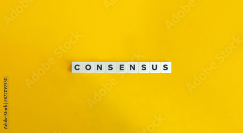 Consensus Word and Banner. Letter Tiles on Yellow Background. Minimal Aesthetic. photo