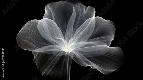 Monochrome x-ray image of an ethereal flower on black.