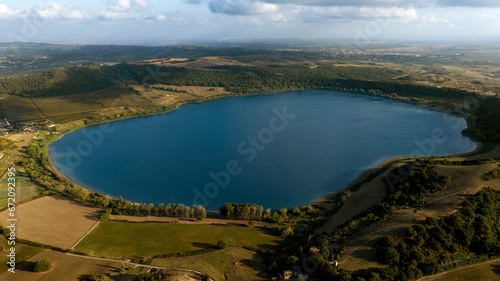 Fototapeta Naklejka Na Ścianę i Meble -  Aerial view of Lake Martignano, originally called Lake Alsietino. It is an endorheic lake of volcanic origin located in Lazio, Italy.