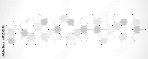 Genetic engineering and molecular structure, hexagon DNA network, science chemical and biotechnology concept, innovation technology, healthcare, and medicine design.