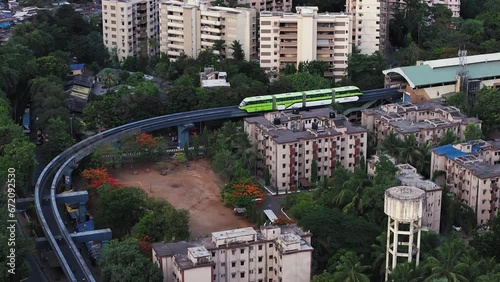 Modern City high-rise skyscraper buildings. Weather in Mumbai city, Maharashtra. Aerial view of Mumbai Mono Rail, Daytime Mumbai City, India photo