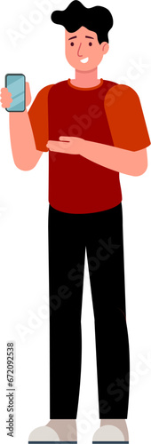 pose of young man in red shirt person