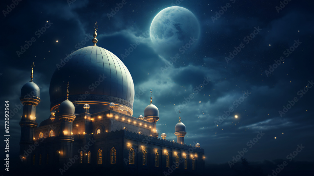 Fototapeta premium Mosque dome, mosque light of hope, Arabic Islamic arch.
