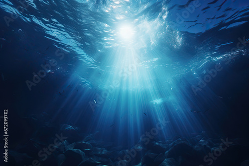 Mystical Deep Sea  Abyss with Blue Sunlight