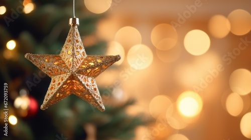 a christmas star on blurry background