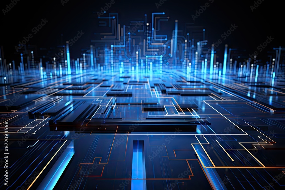 Naklejka premium Modern Digital Geometric futuristic technology background. beyond imagination by Generative AI