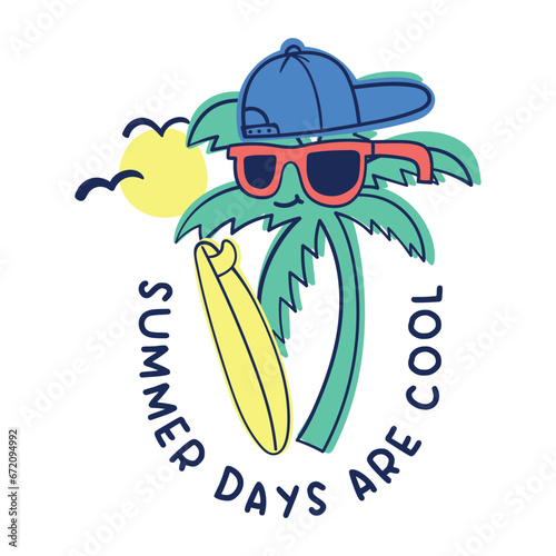 cartoon palm tree with surf board