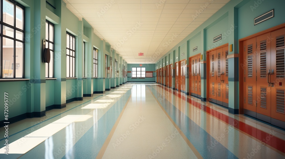 Vibrant School Hallway and Corridor Interior - 3D Illustration