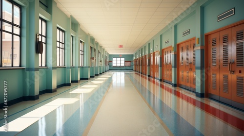 Vibrant School Hallway and Corridor Interior - 3D Illustration
