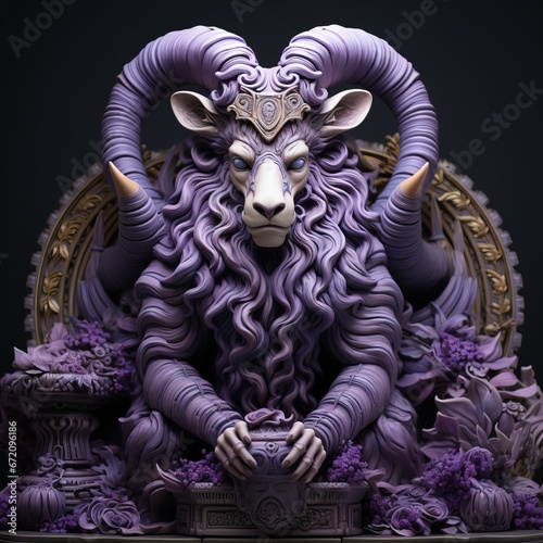 a purple statue of a ram