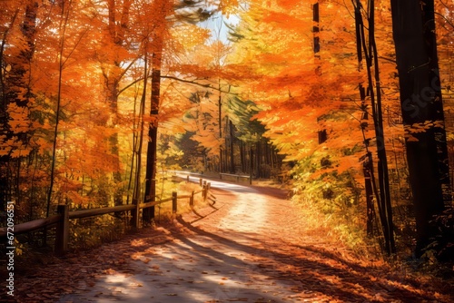 a road with orange leaves on trees