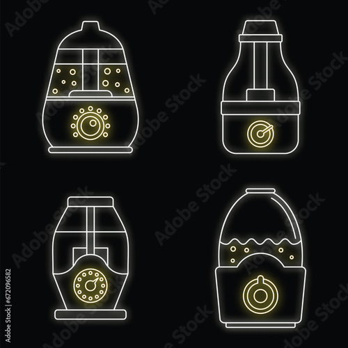 Home humidifier icon set. Outline set of home humidifier vector icons neon color on black