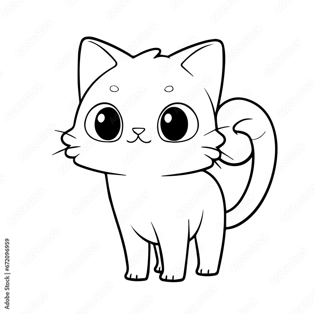 Coloring Page Outline Cartoon Little Cat, Coloring Pages Png