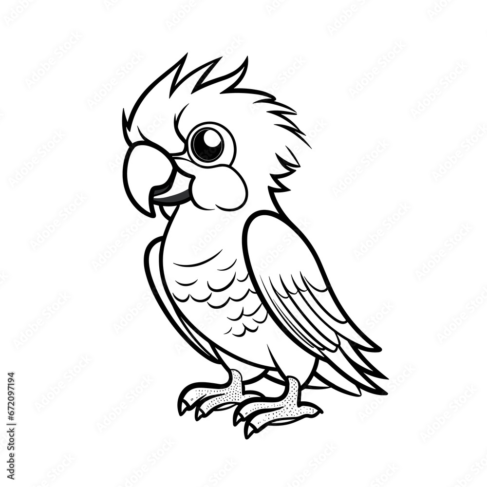 Cute Cartoon Macaw Parrot, Coloring Pages Png