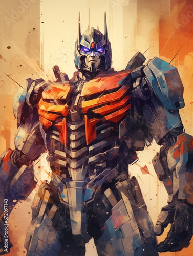 Big robot transformer paint style poster