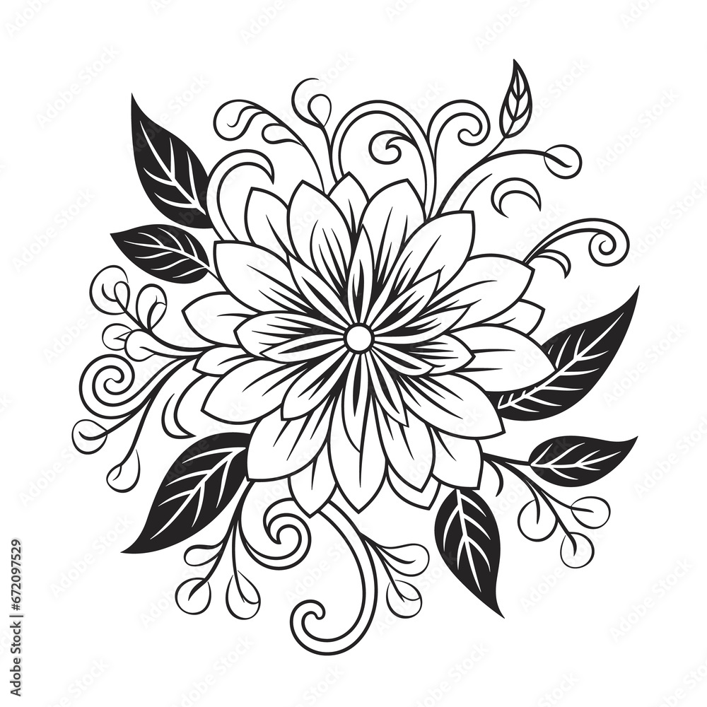 Doodle Floral Pattern Black White , Coloring Pages Png