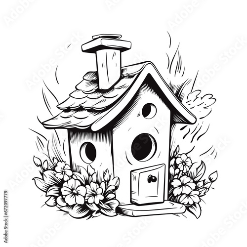 Spring Birdhouse Coloring Page, Coloring Pages Png