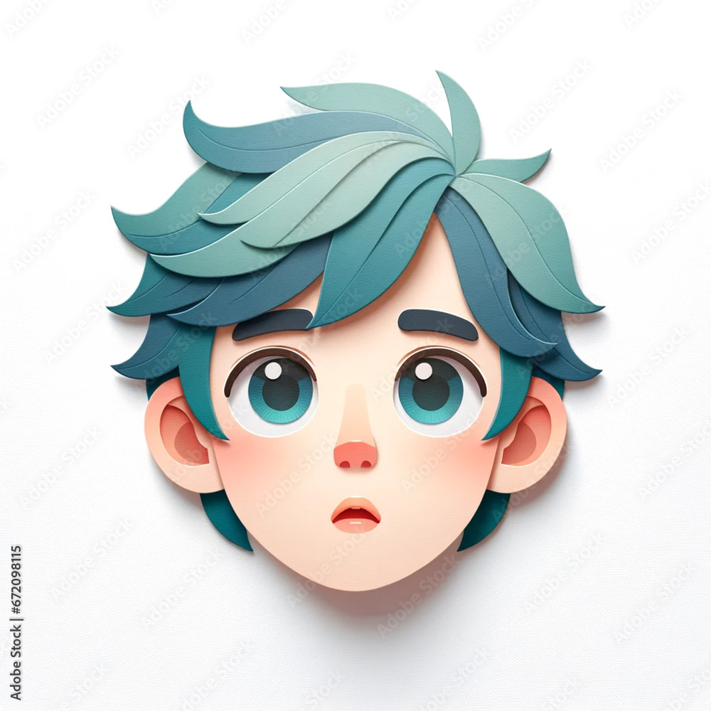Illustration with a boy's face in an origami style, facial expression Illustration with a boy's face in an origami style, facial expression