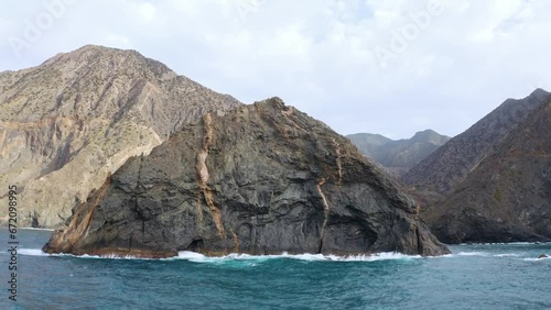 Aerial view, Drone shot of Big rocks in the middle of the sea, Spain.