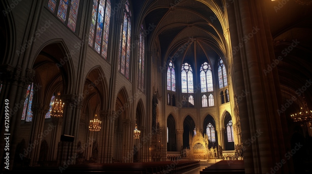 AI-generated illustration of a cathedral interior with big windows