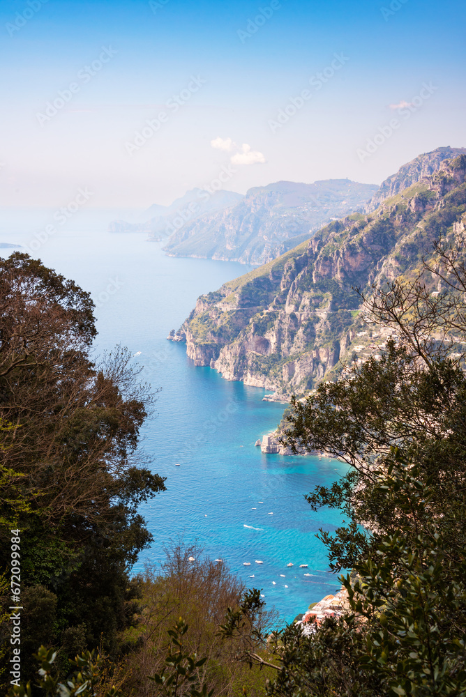 Scenic view of rocky Amalfi coast in Italy