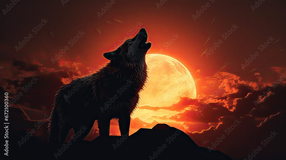 Silhouette Illustration of the Wild Wolf Howling Silhouette Illustration of the Wild Wolf Howling