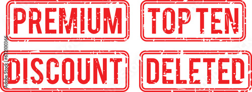 deleted top ten premium discount grunge rubber stamp on white, vector illustration