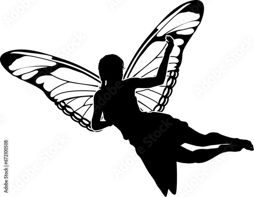 A fairy in silhouette with butterfly style wings photo