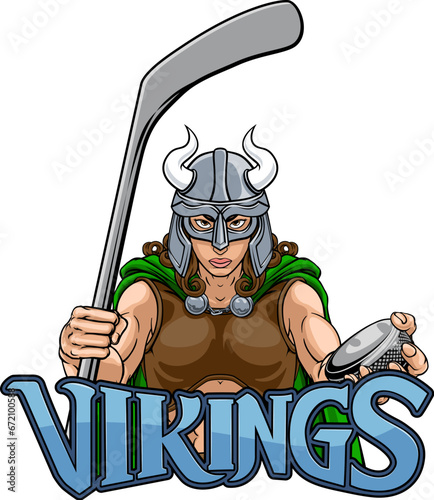 A female viking woman ice hockey sports team cartoon mascot
