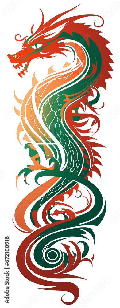 Fototapeta premium Green Chinese Dragon Graffiti in the Figura Serpentinata style