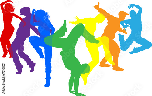 Street dancers dancing silhouette hip hop dance silhouettes poses set
