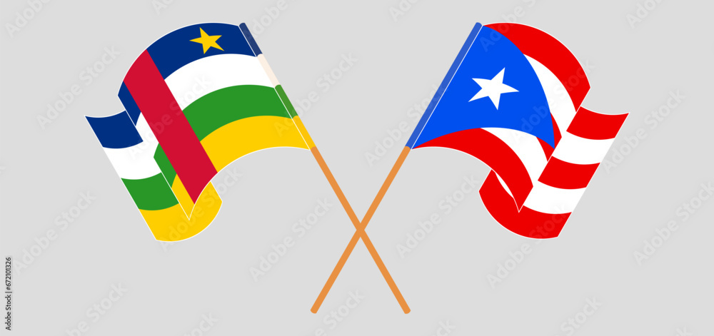 Crossed and waving flags of Central African Republic and Puerto Rico