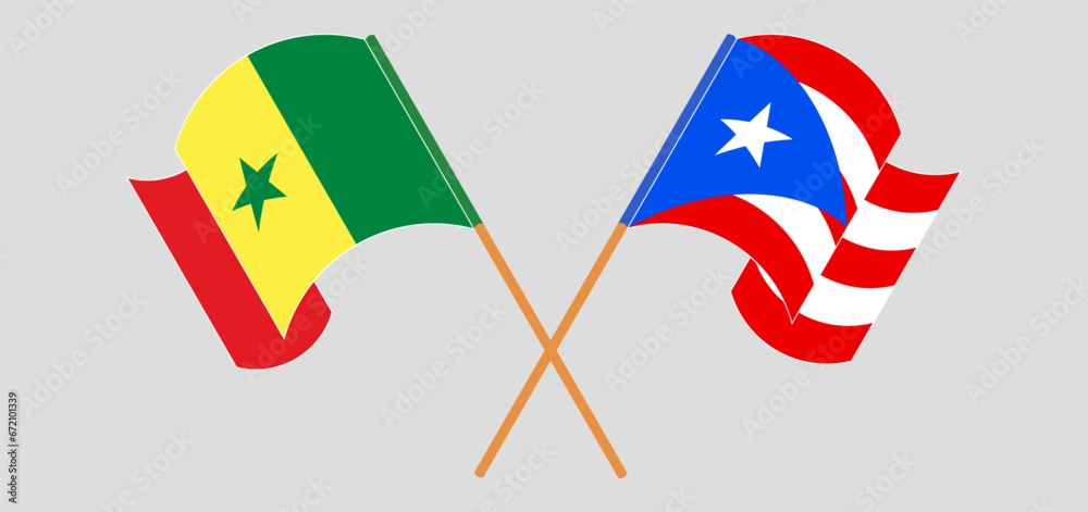 Crossed and waving flags of Senegal and Puerto Rico Crossed and waving flags of Senegal and Puerto Rico