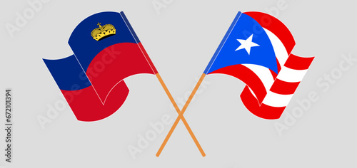 Crossed and waving flags of Liechtenstein and Puerto Rico