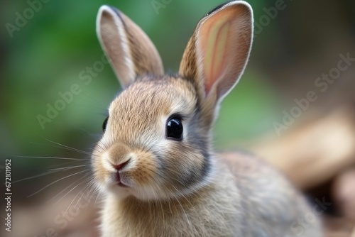 AI generated illustration of an adorable brown rabbit gazing with an inquisitive expression