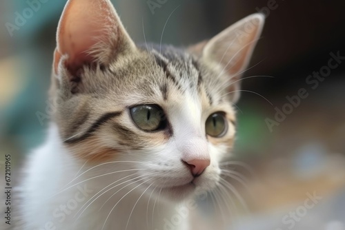 AI generated illustration of an adorable domestic feline gazing off into the distance © Wirestock