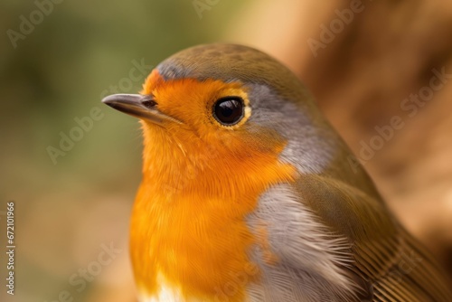 AI generated illustration of a small orange bird perched against a natural background
