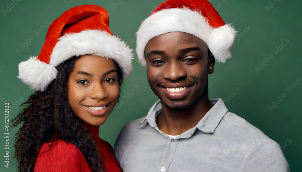 African descendant couple with Santa hat at Christmas African descendant couple with Santa hat at Christmas