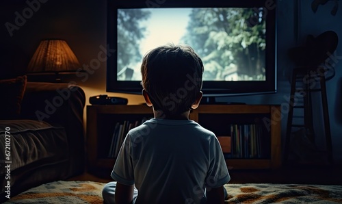 Little Boy Enjoying His Favorite TV Show from the Comfort of His Bed