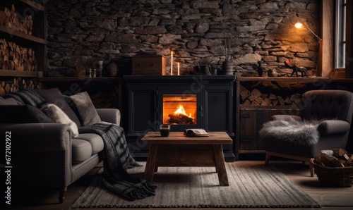 A Cozy Living Space with Stylish Furnishings and a Warm Fireplace