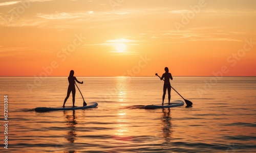Photo of People Enjoying Stand-Up Paddle Boarding on a Serene Lake