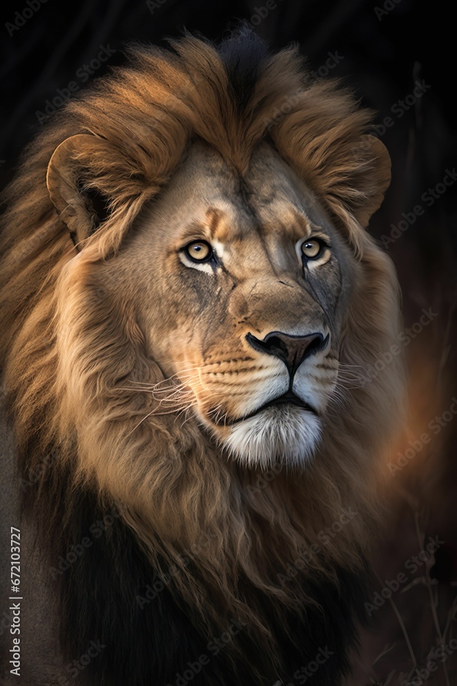 AI generated illustration of a majestic lion in its natural habitat