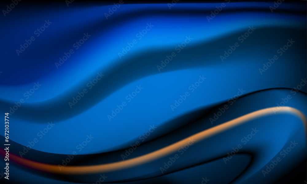 Fototapeta premium dark blue black gradient abstract background vector with wavy orange element as highlight