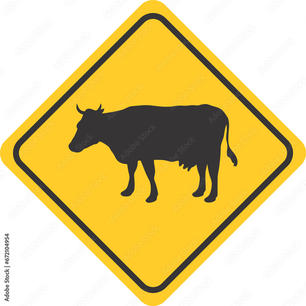 Warning Sign Street Sign Cattle Crossing Warning Sign Street Sign Cattle Crossing