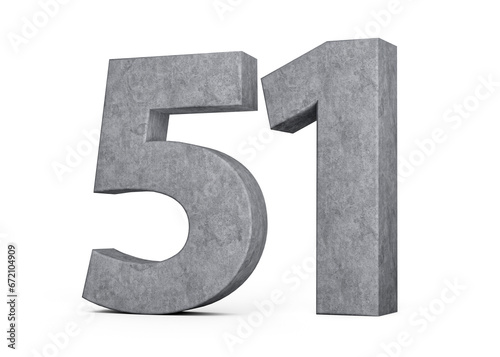 3d Concrete Number Fifty one 51 Digit Made Of Grey Concrete Stone On White Background 3d Illustration