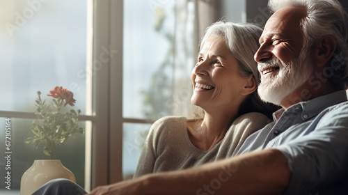 Elderly couple, Joyful nice elderly couple smiling, elderly couple taking care of each other