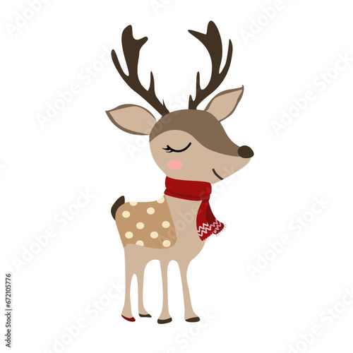 A cute christmas reindeer with red ribbon
