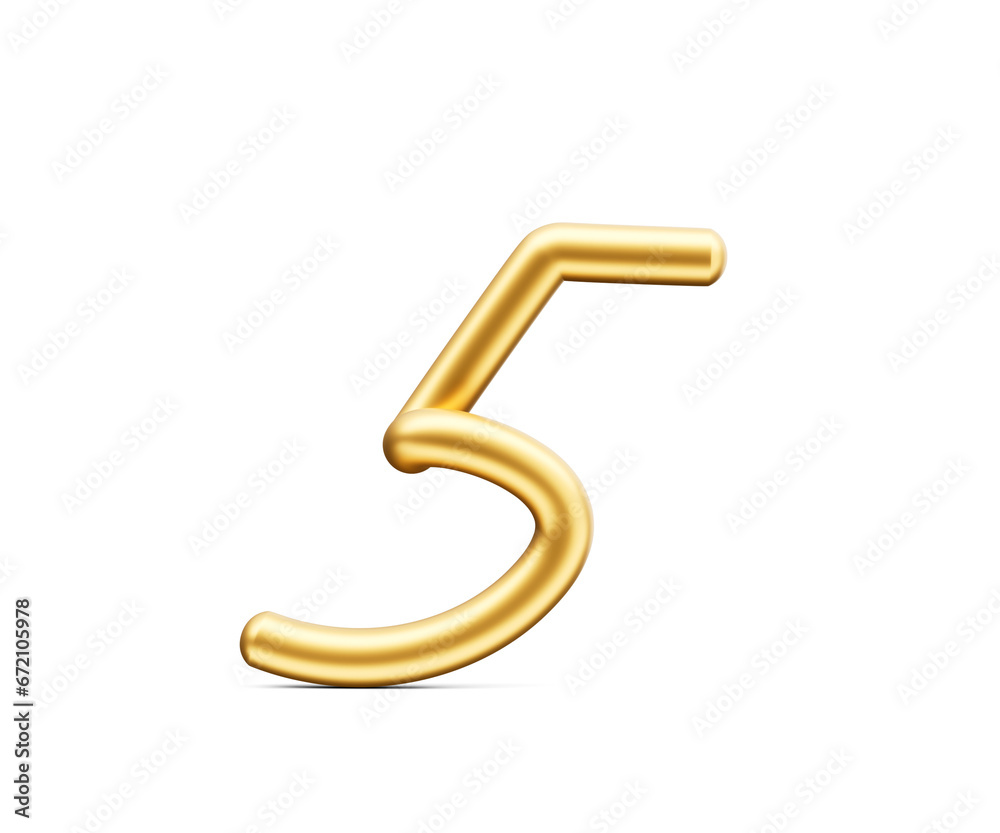 3d Golden Shiny Digit 5 Number Five Rounded Inflatable Font White Background 3d Illustration